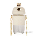 Delicate premium draagbare waterfles sippy cup cross-body glas schattige waterbeker met deksel en stro